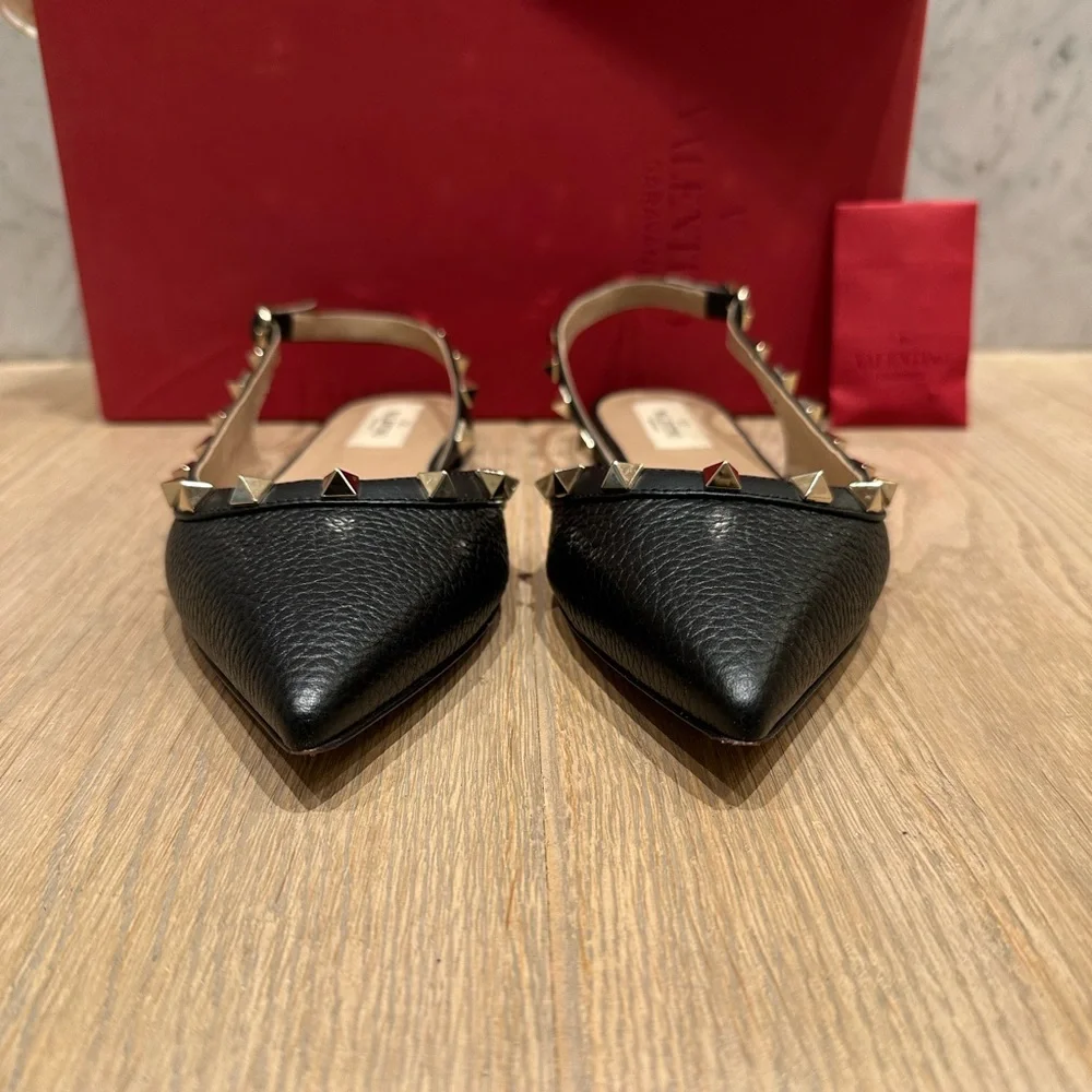Valentino Ballerina Rockstud Black Point Toe Flats - Picture 4 of 14